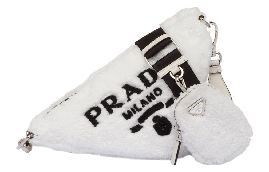 PRADA Triangle Soft Terry Fabric Crossbody Bag, Shoulder Bag Mini Women's White