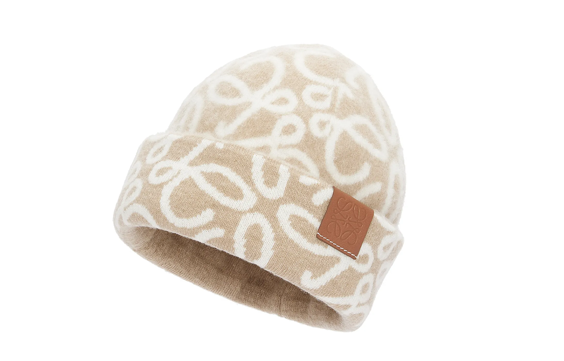 LOEWE Wool Polyamide Beanies Women's Ecru/Gray