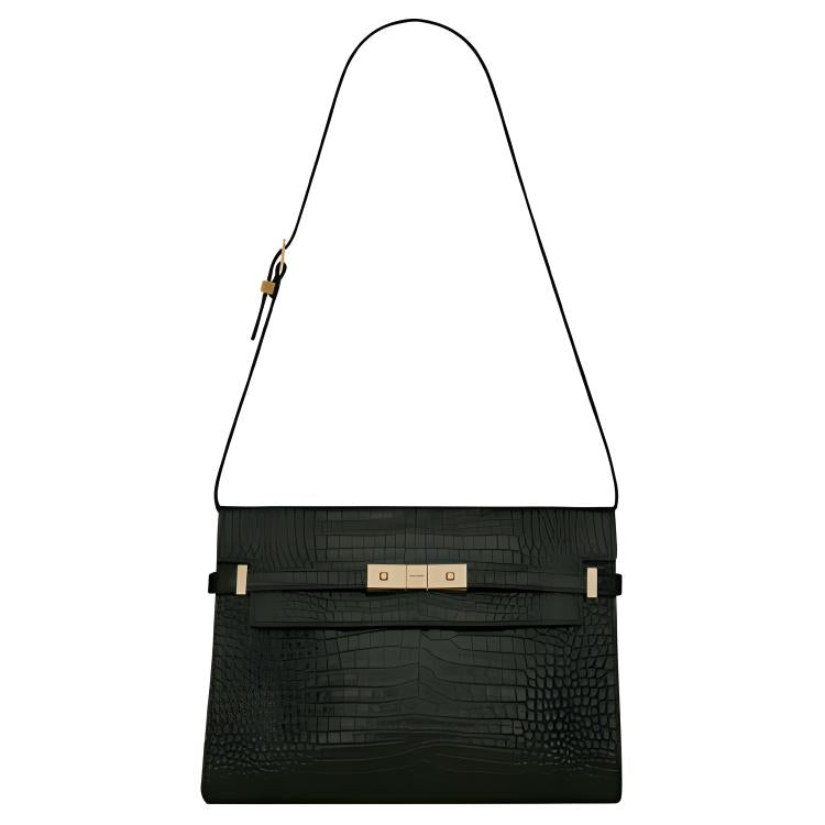 SAINT LAURENT MANHATTAN Leather Crossbody Bag, Shoulder Bag Women's Dark Green