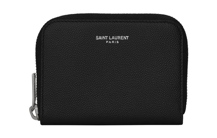 SAINT LAURENT Embossed Calfskin Coin Purse Small Size Men's Black
