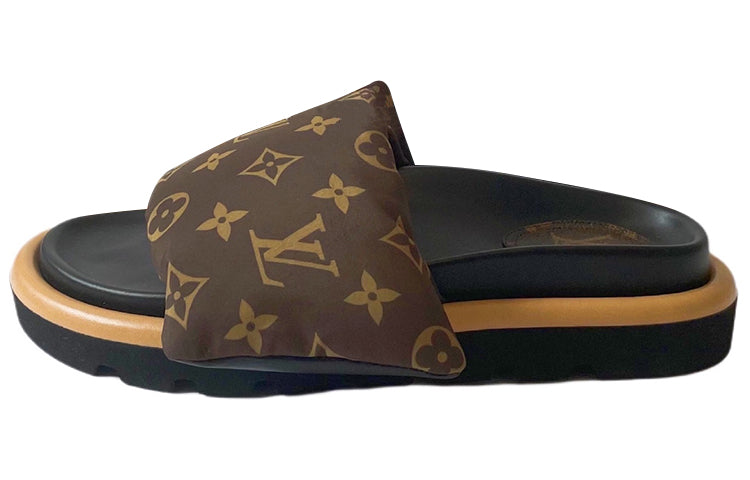 LOUIS VUITTON Pillow Down Slippers Women's Black Brown