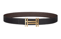 HERMES Togo Calfskin Leather Belts Unisex Black/Chocolate Width: 3.2cm