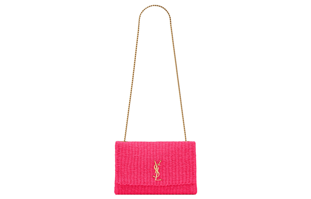 SAINT LAURENT KATE Cow Leather, Textile Chain Bag, Crossbody Bag, Shoulder Bag Women's Neon Pink