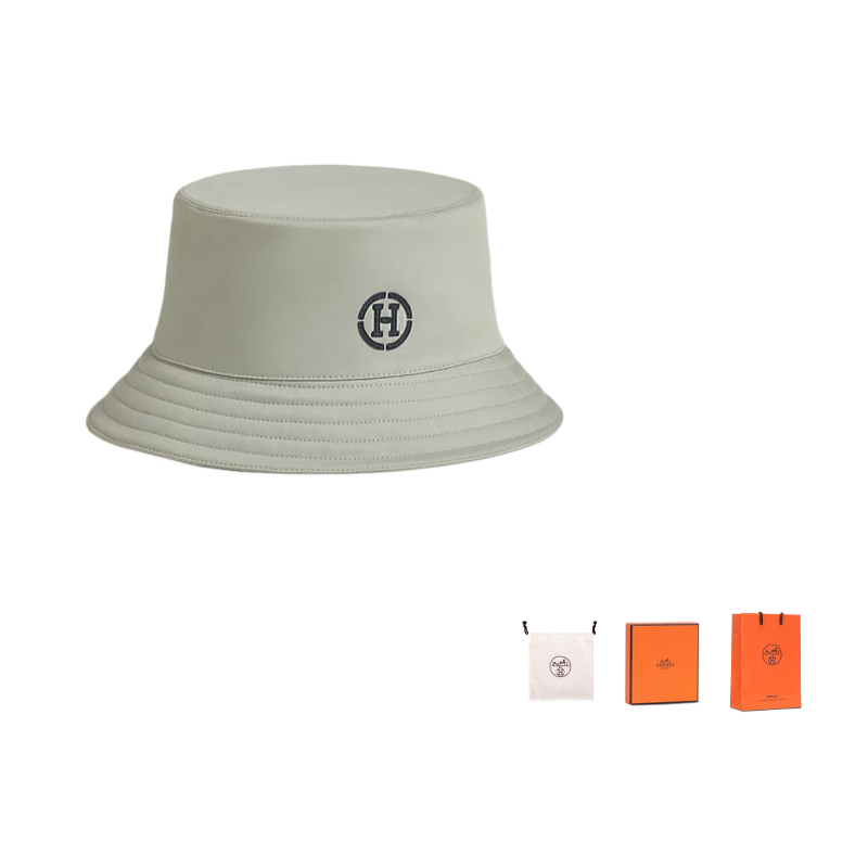 HERMES Cotton Linen Bucket Hats Unisex Beige