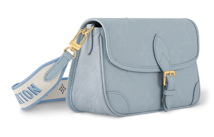 LOUIS VUITTON Diane Embossed Grained Cow Leather Croissant Handbag Shoulder Bag Crossbody Bag Women's Blue