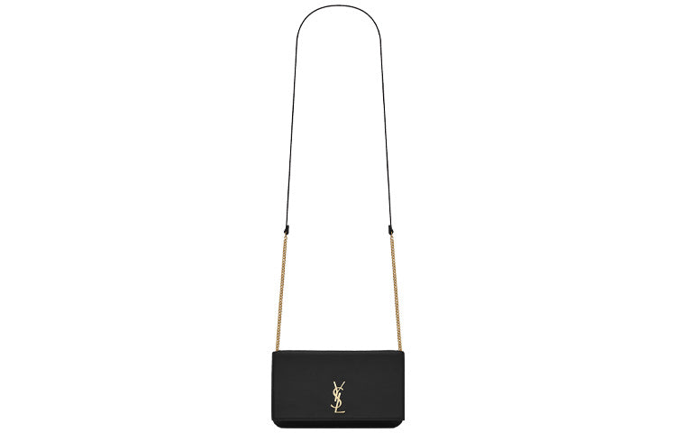SAINT LAURENT Monogram Calfskin Smooth Finish Leather Crossbody Cell Phone Pouch Women's Black
