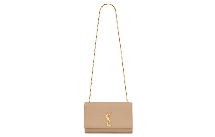 SAINT LAURENT Grain Embossed Leather, Chain Portable Crossbody Bag, Shoulder Bag Women's Dark Beige