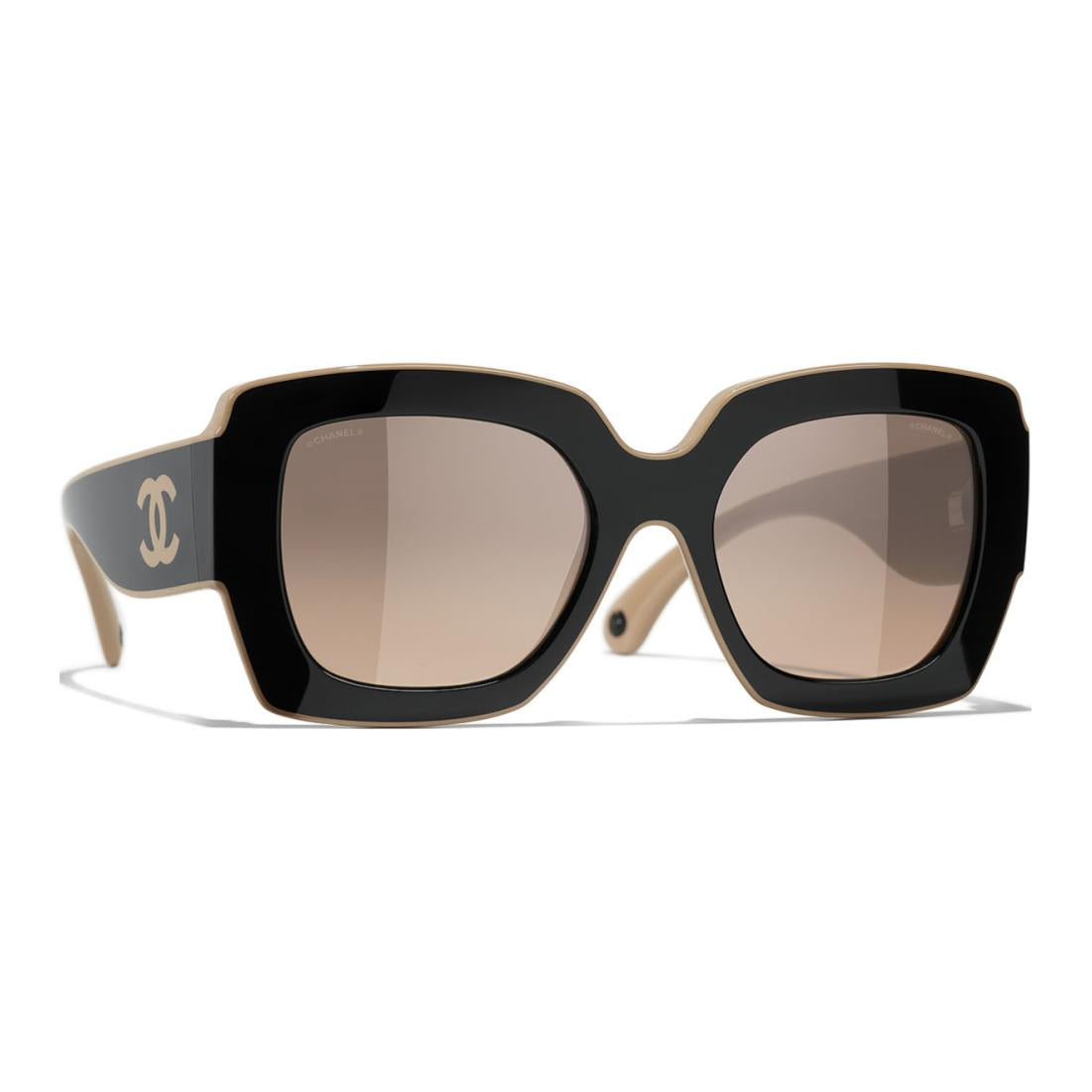 CHANEL Acetate Square Sunglasses Women's Black