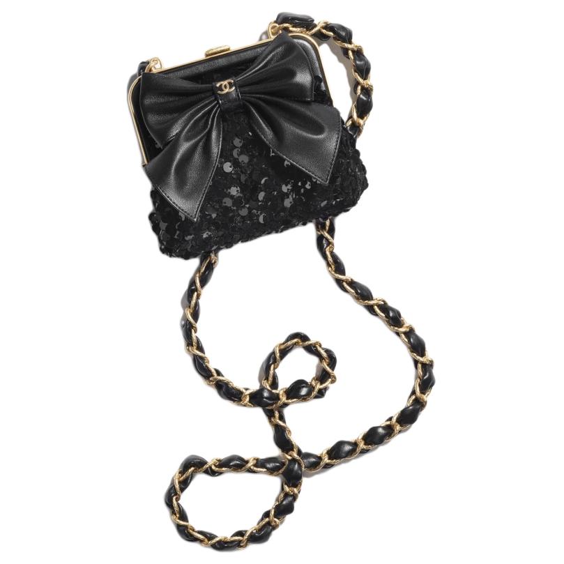 CHANEL Tweed Sequins Shoulder Bag Crossbody Bag Women's Black