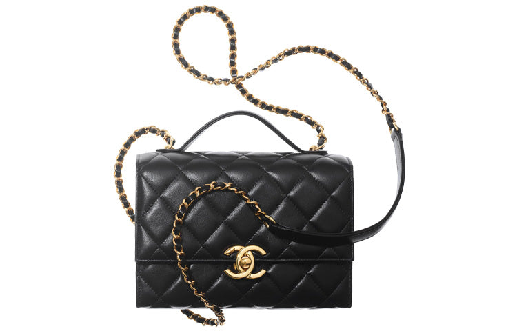 CHANEL 21K Winter Sheepskin Messenger Bag, Shoulder Bag, Crossbody Bag Mini Women's Black