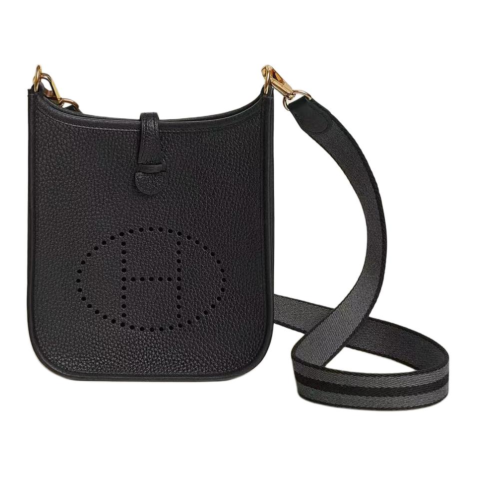 HERMES Evelyne Clemence Bullock Leather Crossbody Bag Shoulder Bag Unisex Black