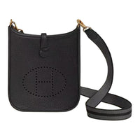 HERMES Evelyne Clemence Bullock Leather Crossbody Bag Shoulder Bag Unisex Black