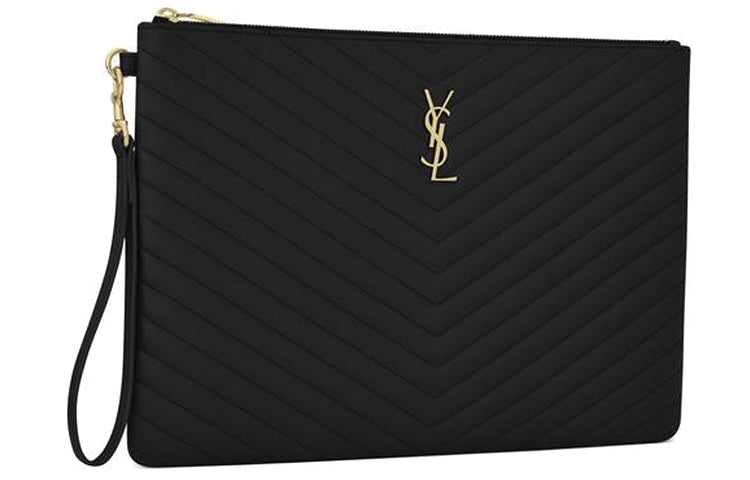 SAINT LAURENT Large Logo Monogram Quilted Clutch Bag