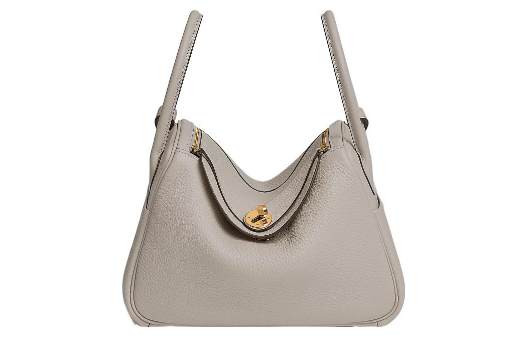 HERMES Lindy Taurillon Clemence Leather Shoulder Bags Handbags Women's 8L Beton Glacier White