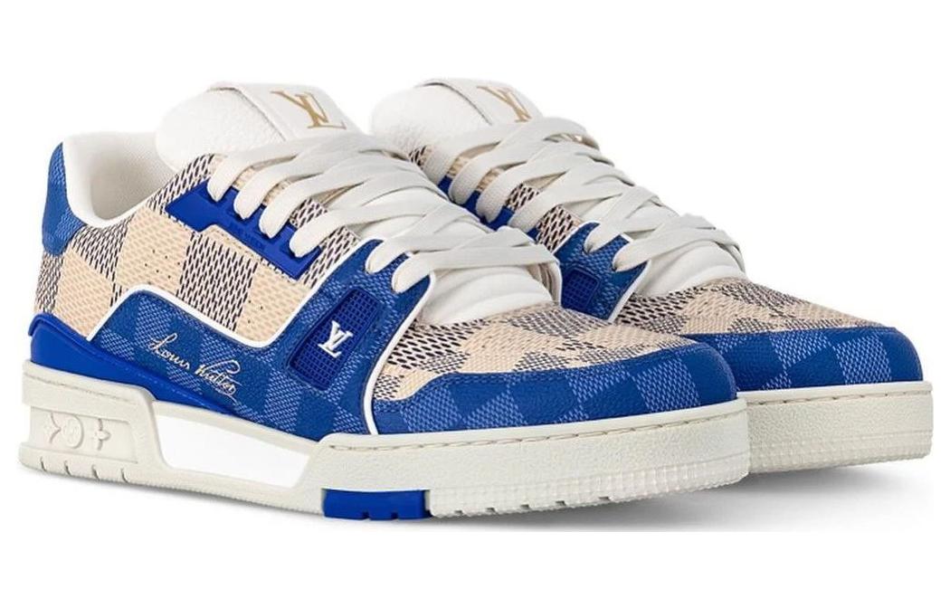 LOUIS VUITTON Trainer Low-Top Skateboard Shoes Men's Blue Beige