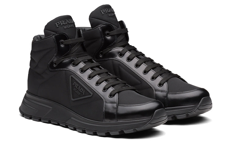PRADA Prax 01 High Top Re Nylon And Brushed Leather Black