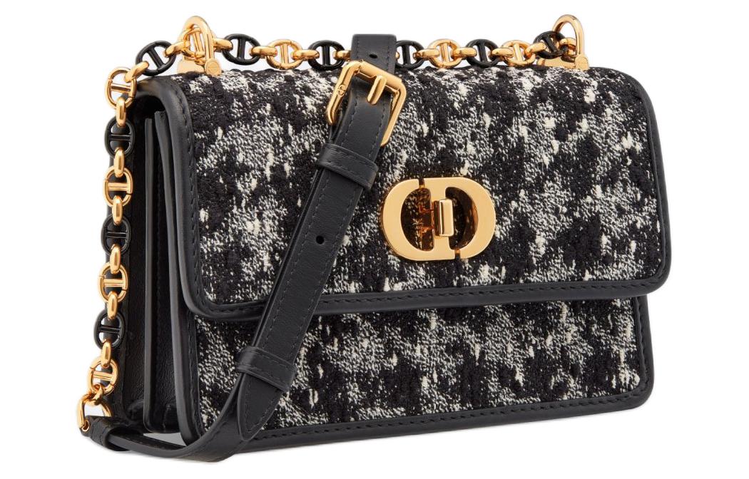 DIOR Caro Flannel Embroidery Crossbody Bag, Shoulder Bag Women's Black