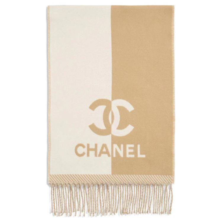 CHANEL Wool Knit Scarves Women's Brown