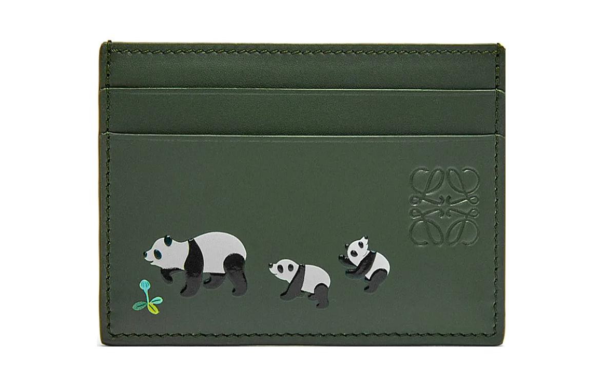 LOEWE Suna Fujita Collaboration Satin Cow Leather Card Holder Women's Dark Green