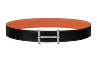 HERMES Business Comfortable Silver Buckle Togo Calfskin Double Sided Leather Belt Men's Black/Orange Width 3.8CM