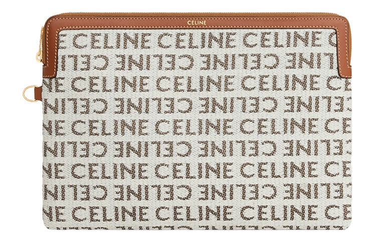 CELINE Calfskin Textile Clutch Small Size Women's Natural/Tan
