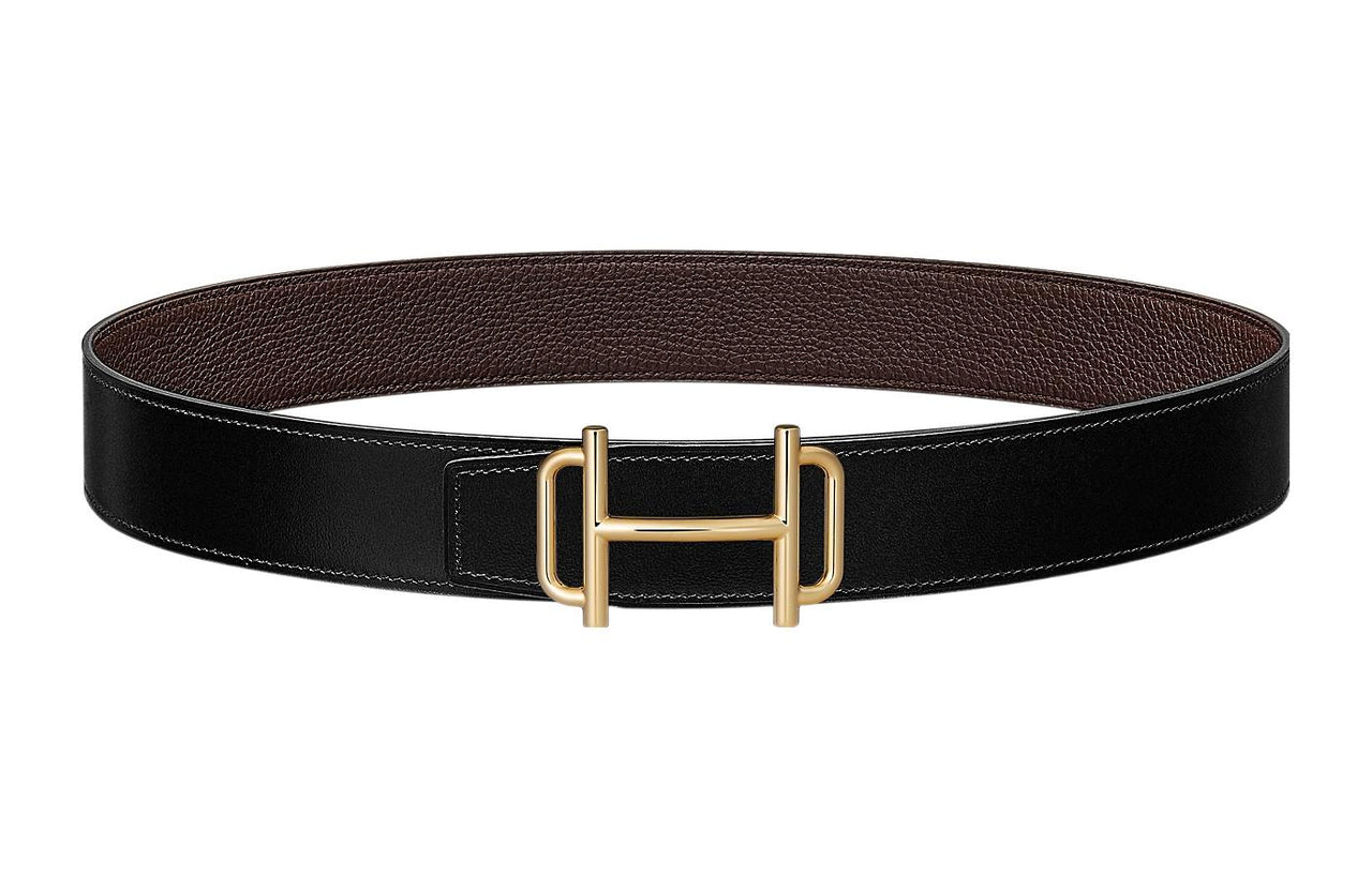 HERMES Togo Calfskin Double-Sided Leather Belt Leather Belts Men's Black Width: 3.8cm