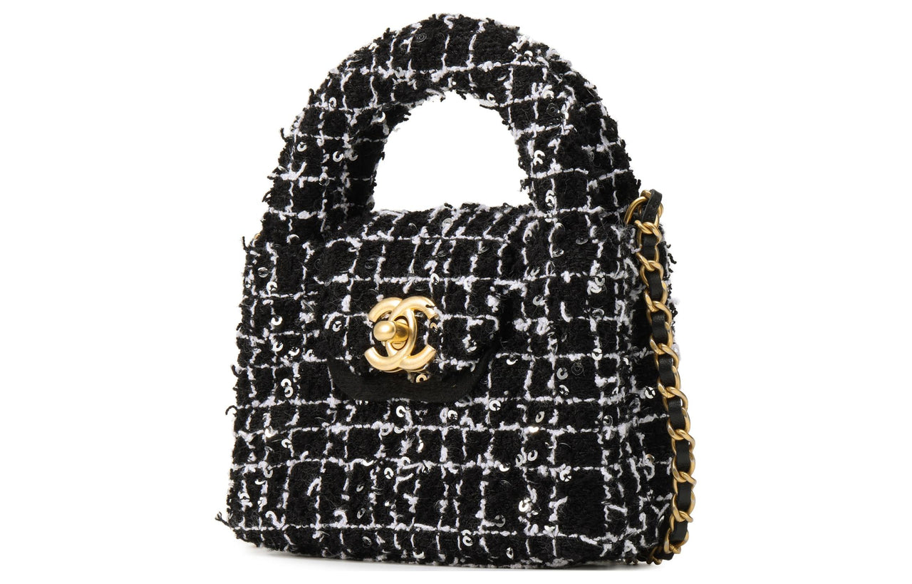 CHANEL Tweed Clutch, One Shoulder Handbag Extra Mini Women's Black & White