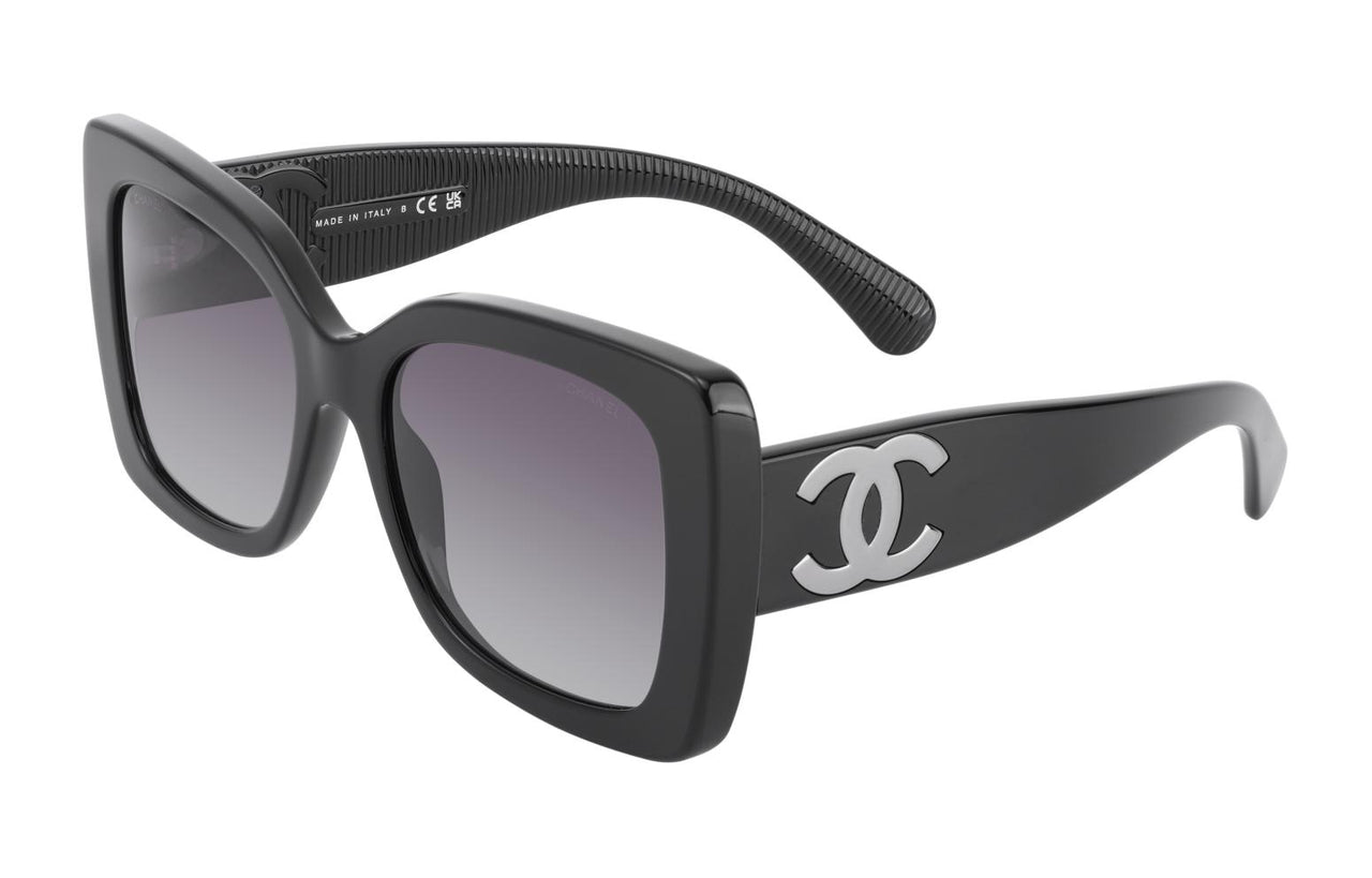 CHANEL Plate Frame Irregular Shape Sunglasses Unisex Black