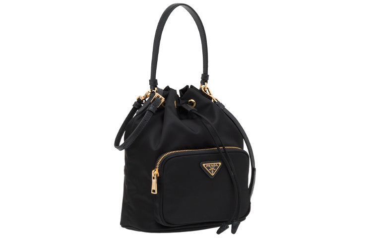 PRADA Re-Nylo Nylon And Leather Drawstring Bag Handbag Shoulder Bag Crossbody Bag Regular Women's Black