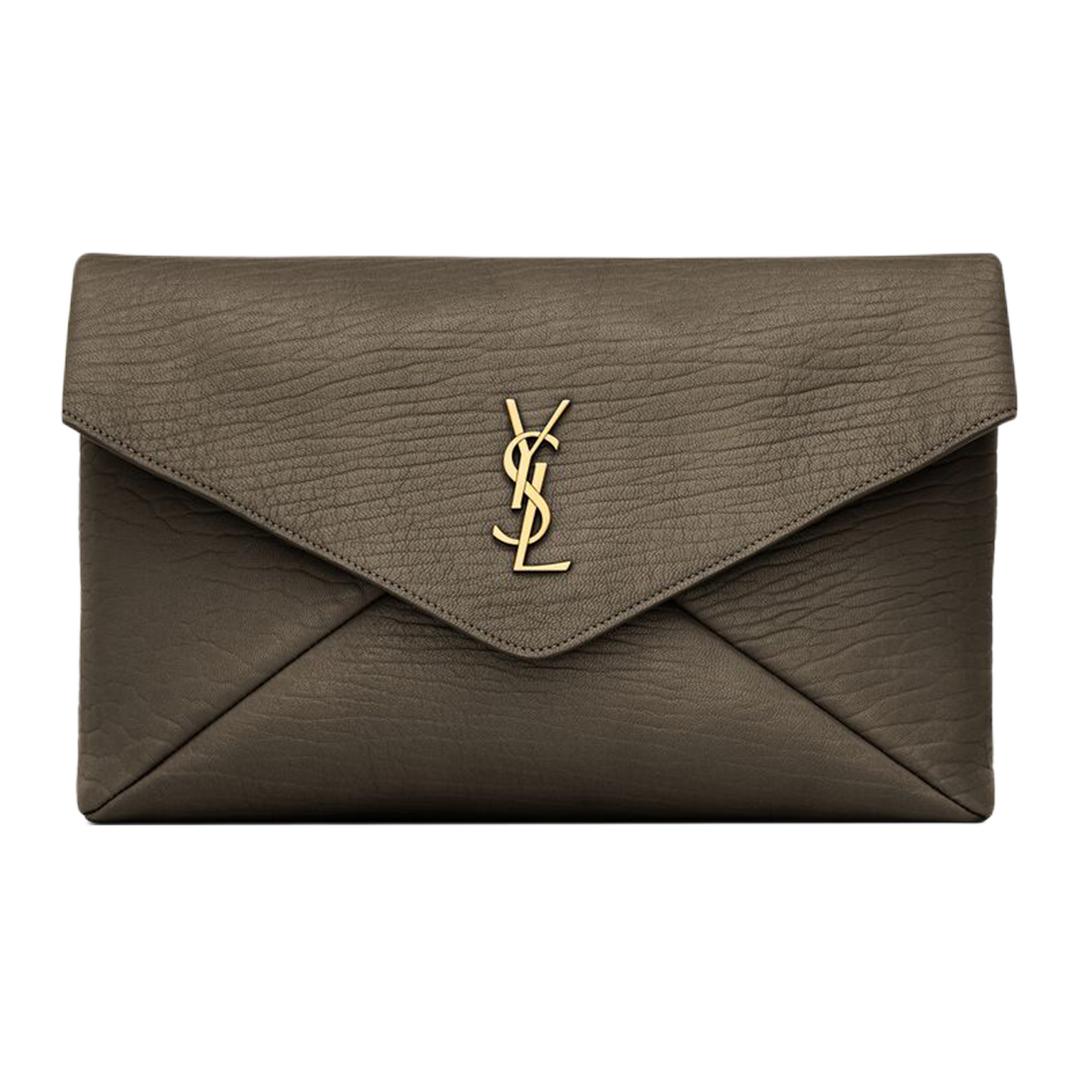 SAINT LAURENT Lambskin Envelope Clutch Tubas Women's Light Musk