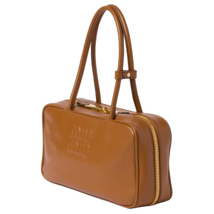 MIU MIU Beau Calfskin Handbag Medium Size Women's Cognac Brandy