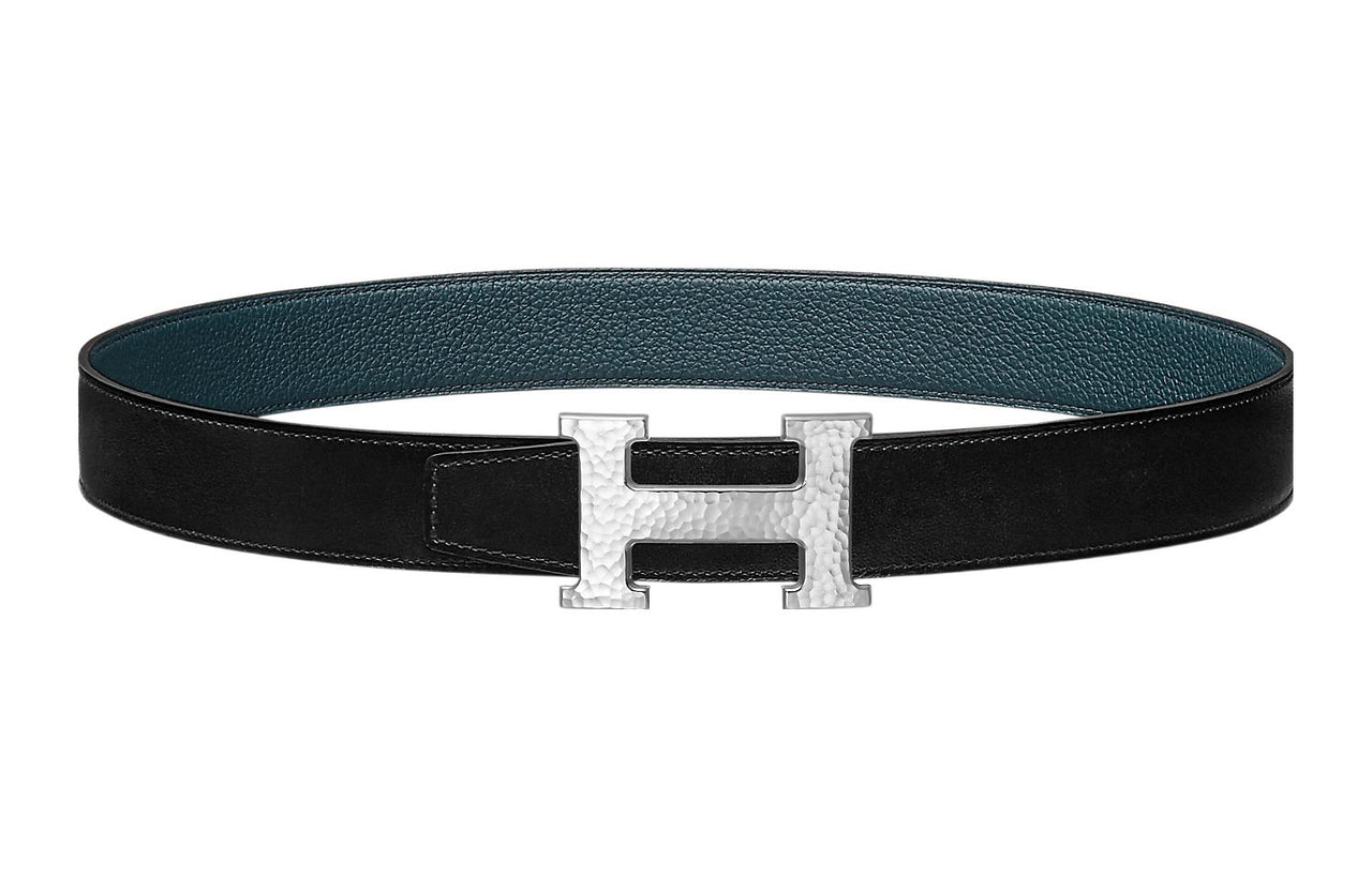 HERMES Double-Sided Elegant Elegance Silver Buckle Togo Calfskin Double-Sided Leather Belt Women's Black Width: 3.2cm