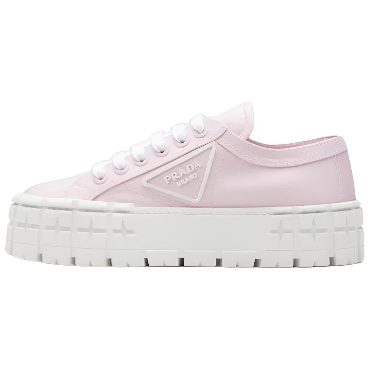 PRADA Wheel Double Nylon Gabardine Platform Shoes Women's Snow Pink