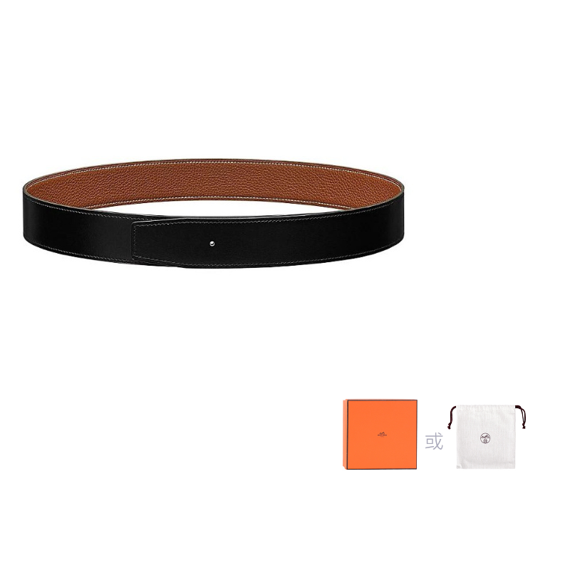HERMES Calfskin Leather Belts Men's Black/Brown Width: 3.8cm