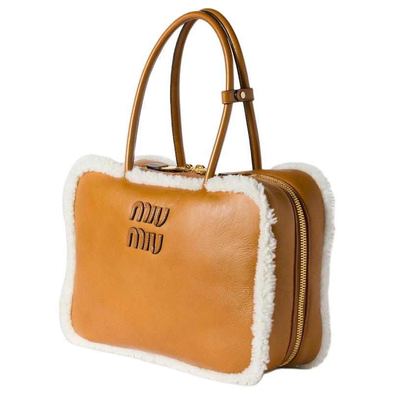 MIU MIU Leather One Shoulder Handbags Women's Dry Sherry Brandy & Natural Brandy