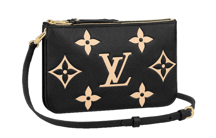 LOUIS VUITTON Double Zip Pochette Bi color Monogram Black/Brown