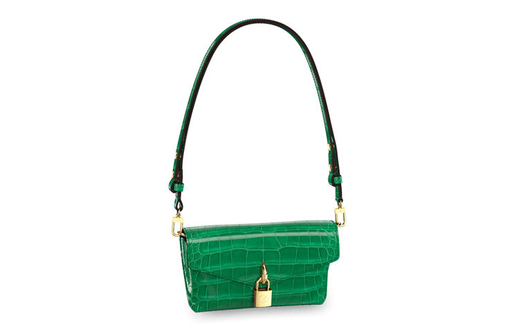 LOUIS VUITTON Padlock On Strap Crocodile Leather Lockable Handbag, Shoulder Bag Women's Emerald Green