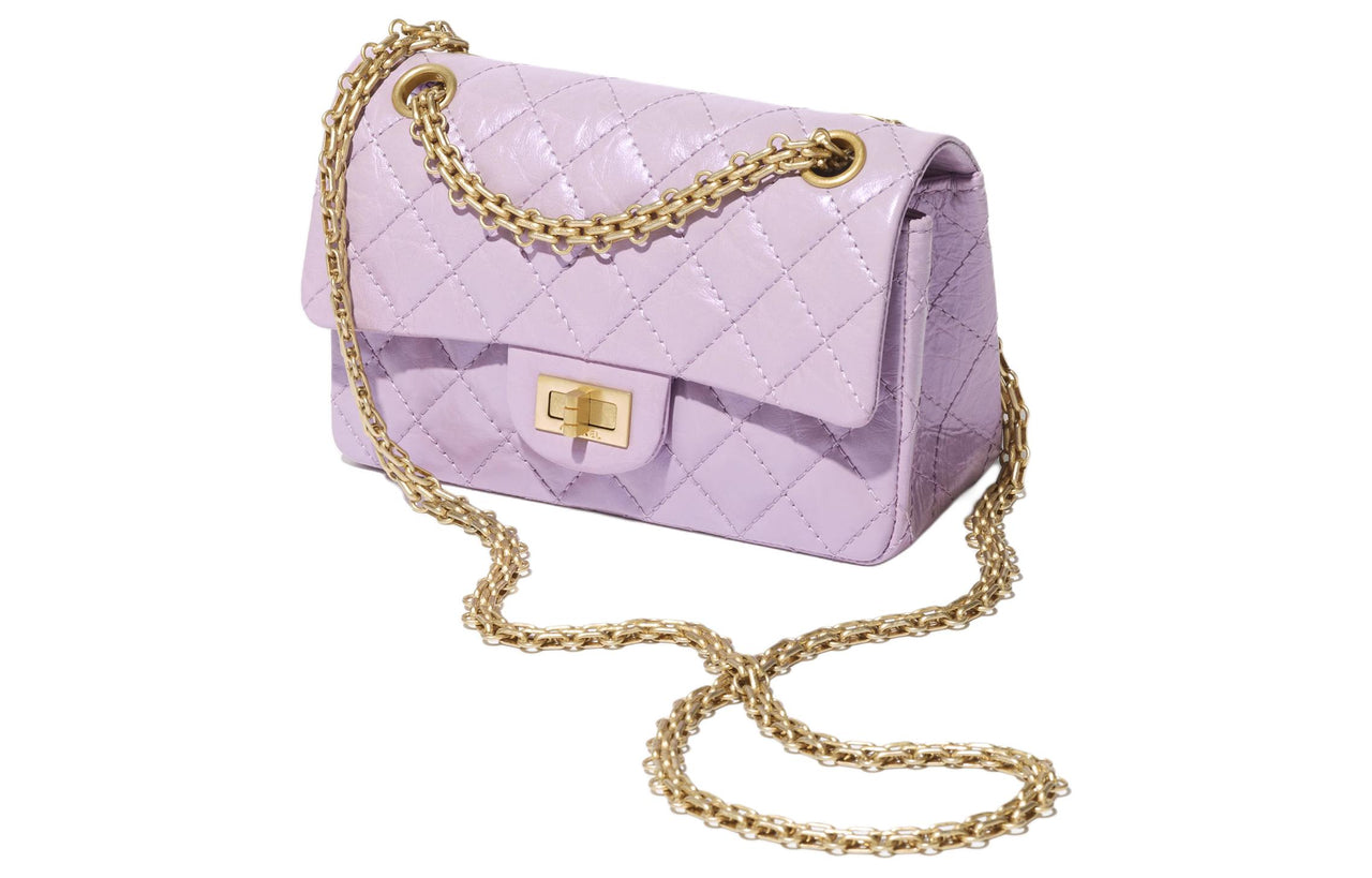 CHANEL 2.55 Old Calfskin Crossbody Bag, Shoulder Bag Women's Lilac