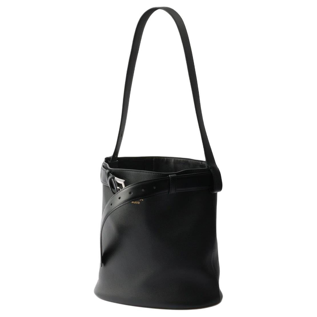 PRADA Calfskin Bucket Bag, Shoulder Bag Women's Black