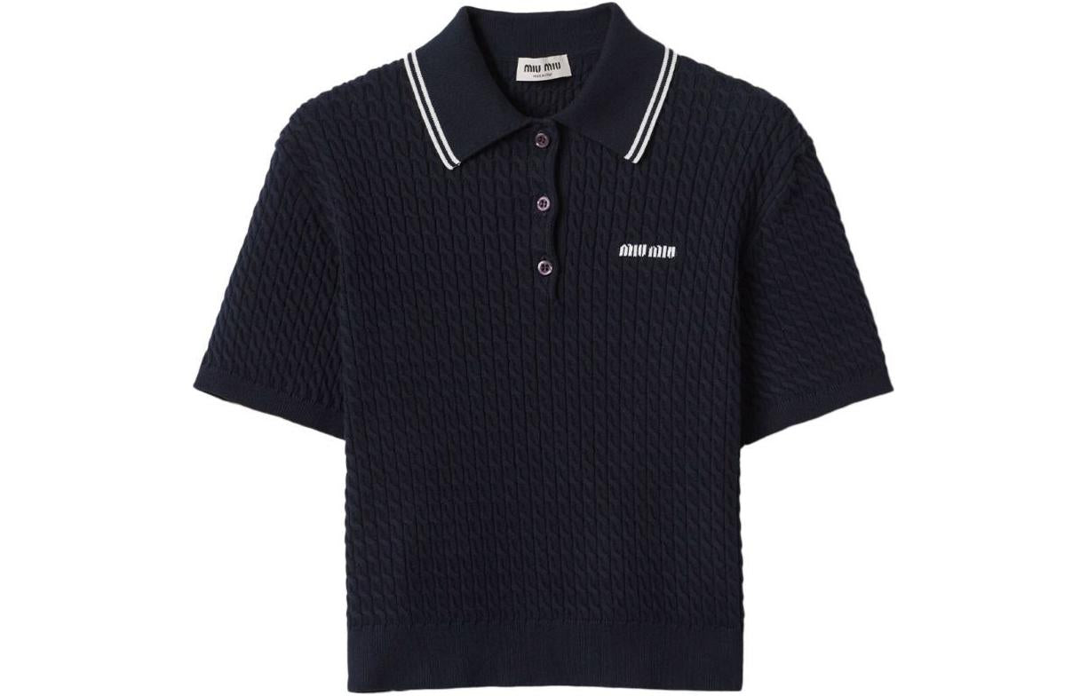 MIU MIU Logo embroidered Cotton Polo Shirt