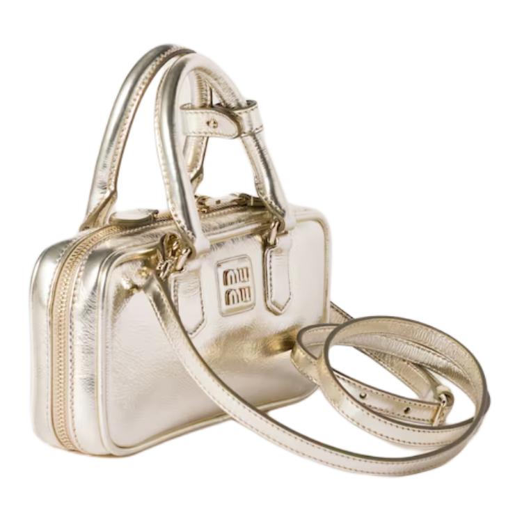 MIU MIU Nappa Leather Shoulder Bag, Crossbody Bag, Handbag Mini Women's Yellow Iron Ore