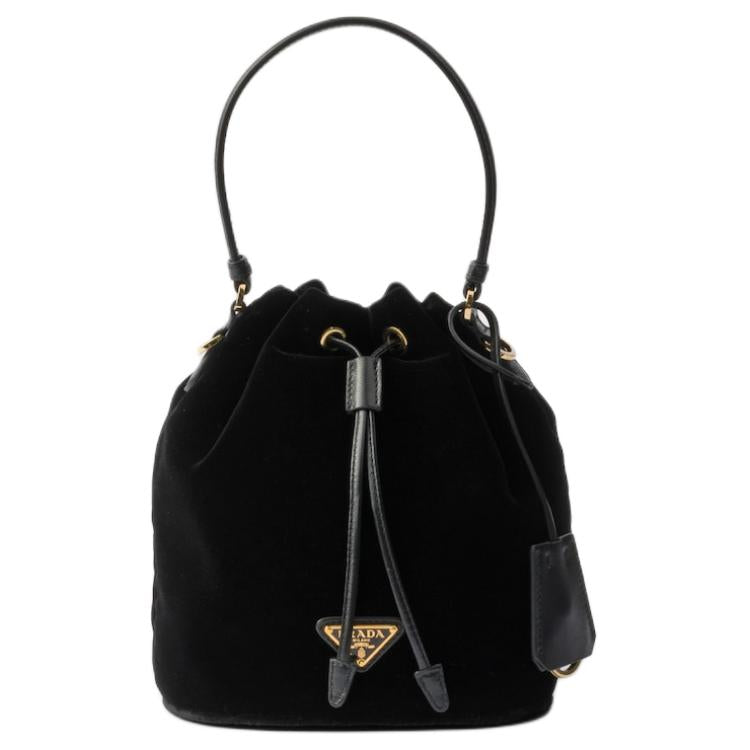 PRADA Velvet Bucket Bags Shoulder Bag Crossbody Bag Handbag Mini Women's Black