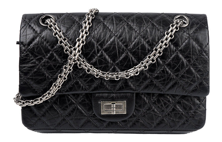 CHANEL 2.55 Calfskin Shoulder Bag, Crossbody Bag Medium Size Women's Black