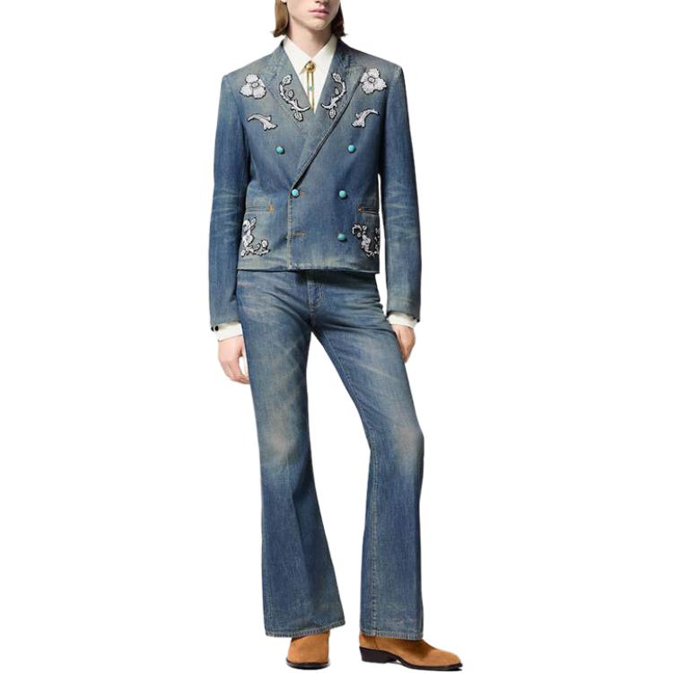 LOUIS VUITTON Embroidered Double-Breasted Cotton Chambray Jacket