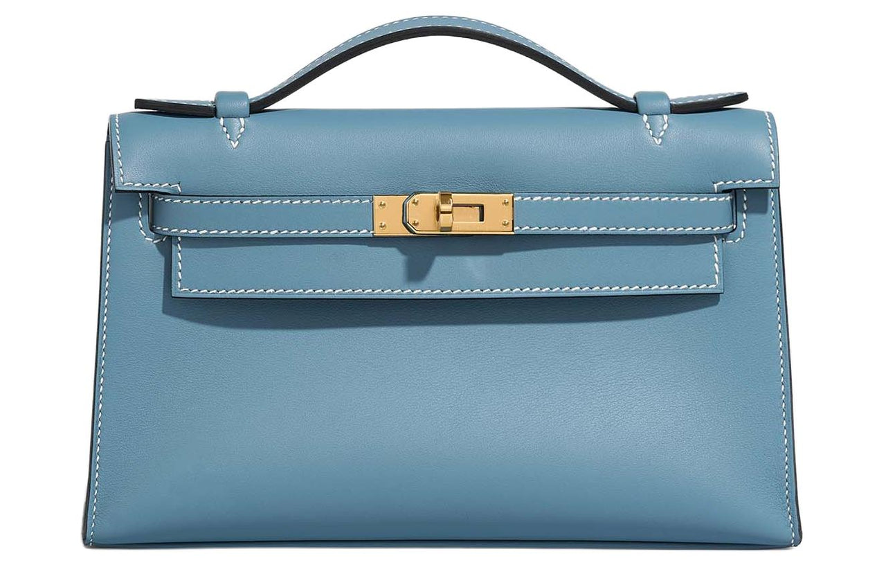HERMES Mini Kelly Swift Leather Kelly Bag Handbags Women's 75 Bley Jean Denim Blue