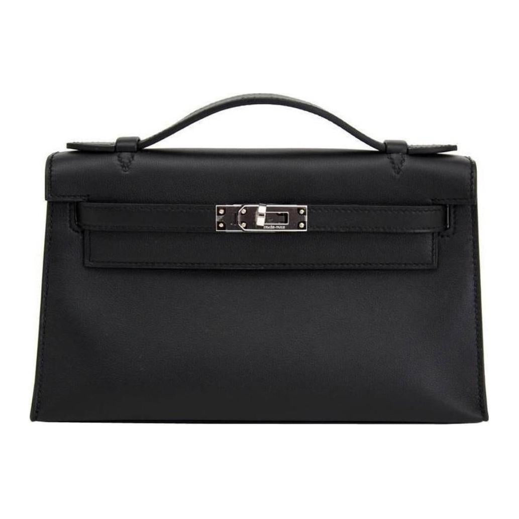 HERMES Mini Kelly Generation 1 Swift Leather Handbag Women's Black & Gold Brown