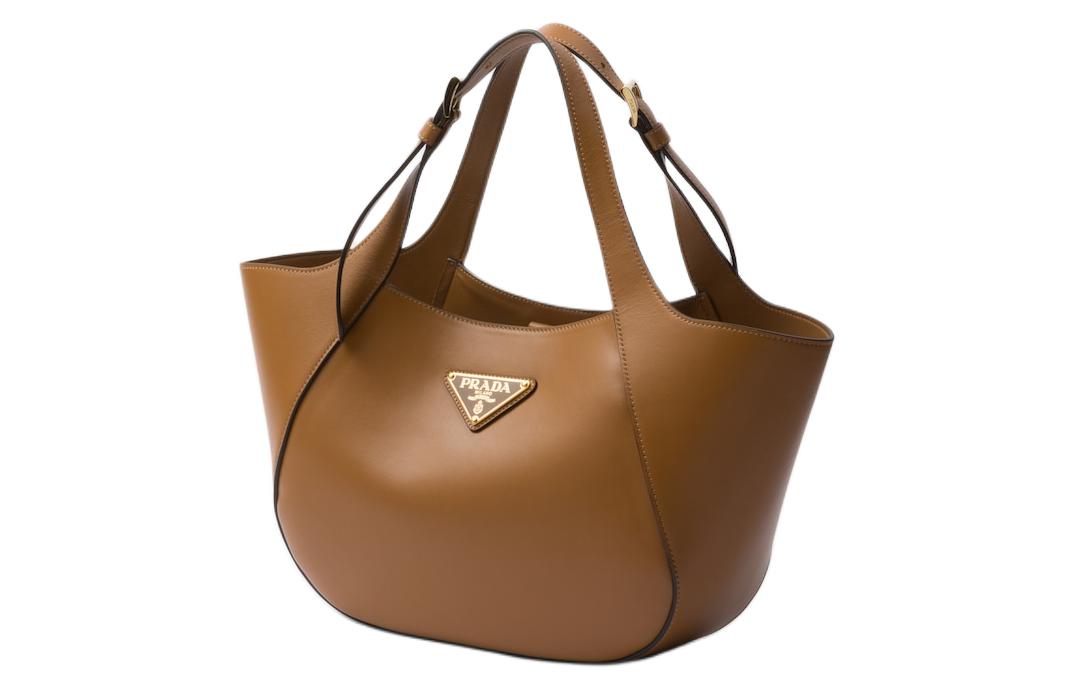 PRADA Leather Tote Bag, Shopping Bag, Handbag Medium Size Women's Camel