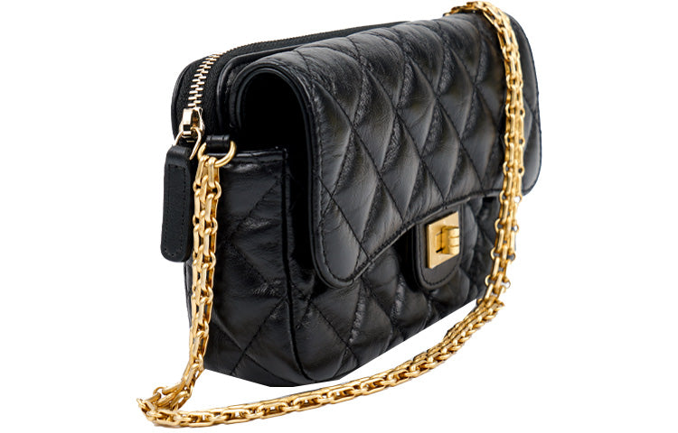 CHANEL 2.55WOC Calfskin Cell Phone Pouch, Shoulder Bag, Crossbody Bag Women's Black