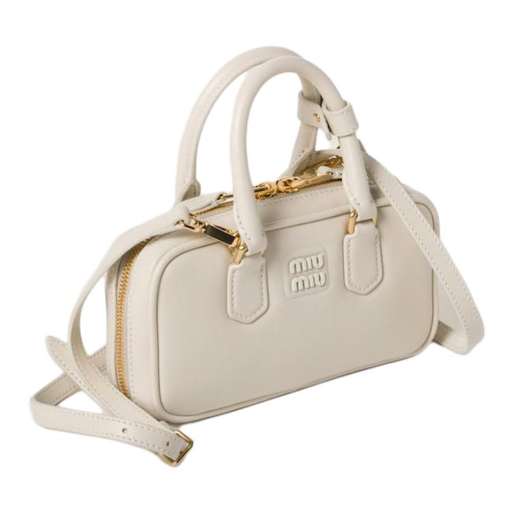 MIU MIU Arcadie Series Leather Shoulder Bag, Crossbody Bag, Handbag Mini Women's Chalk White