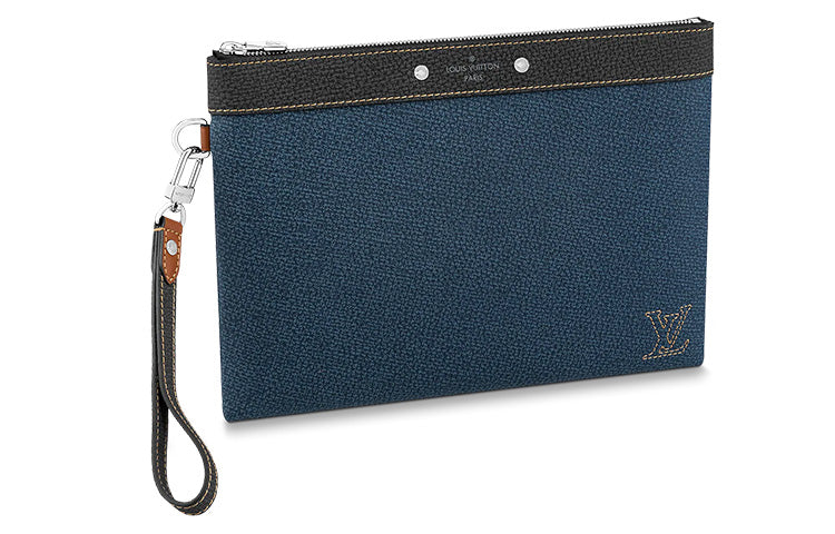LOUIS VUITTON Pochette To-Go Taurillon Leather Cow Leather Patchwork Trim Clutch Men's Blue